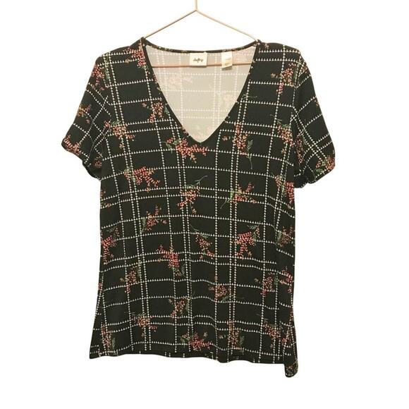 Daytrip window pane floral v neck short sleeved blouse top size medium - Picture 1 of 5